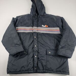 Vintage 90s FedEx Stan Herman Winter Jacket Insulated Coat Hooded Full Zip sz XL